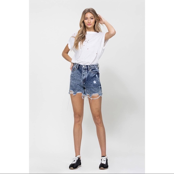 Nora Super High Rise Distressed Acid Wash Shorts - Picture 9 of 13